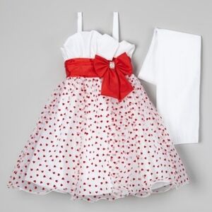 🆕️White & Maroon Hearts A-Line Dress & Shawl - Girls